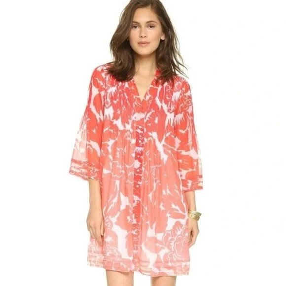DVF Diane Von Furstenberg Silk Dress Sz Small Red White Floral 3/4 Sleeves - Picture 1 of 13